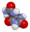 Allantoin molecule. 3D rendering. Often used in cosmetics. Atoms are represented as spheres with conventional color coding:.