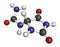 Allantoin molecule. Often used in cosmetics. Atoms are represented as spheres with conventional color coding: hydrogen (white),