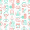 Allergy seamless pattern with thin line icons: runny nose, dust, streaming eyes, lactose intolerance, citrus, seafood, gluten free