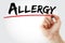 Allergy text with marker, health concept background