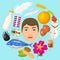 Allergy vector allergen food and allergic milk egg peanut and fish illustration of allergenicity set face of character