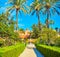 The alley in Alcazar Gardens in Seville, Spain