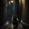 Alley cat in a dark dirty alley