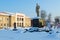 Alley of Heroes and House of Culture, winter cityscape, Senno, Vitebsk region, Belarus