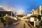 Alley near the sea in the rays of the setting sun in Costa Adeje