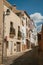 Alley with old houses and no entry traffic sign at Caceres