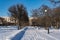 Alley of Smolny park. Sunny winter day. Sankt Petersburg, Russia