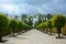 Alley trees in the decorative autumn garden in Rundale Palace in