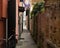 Alleys and streets among the colorful houses of the seaside village of Caorle