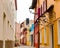 Alleys and streets among the colorful houses of the seaside village of Caorle