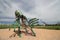 Alliance, Nebraska/USA - May 8th 2018: A peculiar metal sculpture of a fish leaping out of the ground in Nebraska