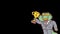 Alligator appears on screen holding gold cup and smiles. Frame by frame animation. Alpha channel