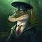 Alligator in graduation cap and gown. Fantasy crocodile portrait. Generative AI