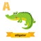 Alligator. A letter. Cute children animal alphabet in vector. Funny cartoon animals