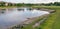 Alligator resting in a golf pond, full view