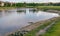 Alligator resting in a golf pond, full view