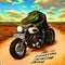 Alligator riding a chopper motorcycle on the road, 3d illustration