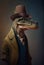 Alligator Wearing Hat Fantasy Portrait Art Gentleman Rex Sharp Fashion Fantastic Anthropology Ultra Modern Attire Justice Human
