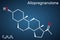 Allopregnanolone, brexanolone molecule. Structural chemical formula, dark blue background.