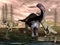 Allosaurus attacking apatosaurus dinosaur - 3D
