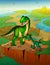 Allosaurus and raptor with landscape background.