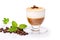 An alluring coffee-infused drink in a glass, elegantly displayed on a creamy coffee surface, setting the scene for a