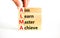 ALMA aim learn master achieve symbol. Concept words ALMA aim learn master achieve on wooden block on beautiful white background.