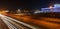 ALMATY, KAZAKHSTAN - February 24, 2016: Evening view of the Almaty city. Park of first president. Light trails on motorway highway