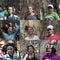 ALMATY KAZAKHSTAN - MARCH 16 2019: nine faces of marathoners with different expressions, during the spring marathon in