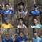 ALMATY KAZAKHSTAN - MARCH 16 2019: nine faces of marathoners with different expressions, during the spring marathon in