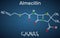 Almecillin penicillin O drug molecule. It is beta-lactam antibiotic. Structural chemical formula on the dark blue background