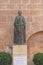 ALMERIA, SPAIN - 11 DECEMBER 2023 Monument to the beatified martyr bishop Beato Diego Ventaja Milan at the Plaza de la Catedral in