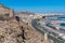 ALMERIA, SPAIN, JUNE 20, 2019: View of Port of Almeria and Alcazaba fortress in Spain
