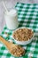 Almond Breakfast Granola With Glass of Milk From Above