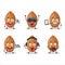 Almond cartoon character are playing games with various cute emoticons