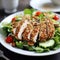 Almond Crusted Chicken Salad: Healthy Salad with Breaded Chicken Over Greens