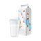 Almond Milk in Carton Package with Full Glass Standing Beside it Vector Illustration