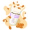 Almond Milk Splash with whole almonds in a glass vector ad flyer
