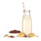 Almond milk in a traditional bottle isolated on a white background