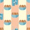 Almond milk vector seamless pattern background. Striped geometric backdrop of brown healthy nuts in bowls with drinks