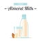 Almond milk, vegan illustration. Flat style.