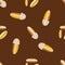 Almond nut vector seamless pattern background. Golden oval seeds on chocolate brown backdrop. Luxury kernel shells