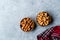 Almond Nuts with Barbeque Sauce and Spicy Cashew with Taco Spice in Wooden Bowl.