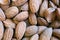 Almond nuts close. Background of almond nuts. Pile of almonds cl