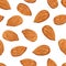 Almond nuts seamless pattern on a white background.