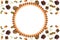 Almonds arranged in circle white gradient plate with Various dry fruit nuts and chocolate abstract pattern with free blank space A