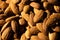 Almonds macro. Almonds background. Almond nuts. Organic texture of almonds. View from above