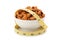Almonds seed in white ceramic bowl with measurement tape