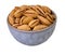 Almonds shell in bowl  with clipping path