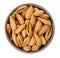 Almonds shell in bowl with clipping path